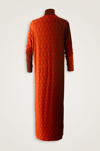 Lattice Gradient Tan Turtleneck Combed Cotton Dress - 2