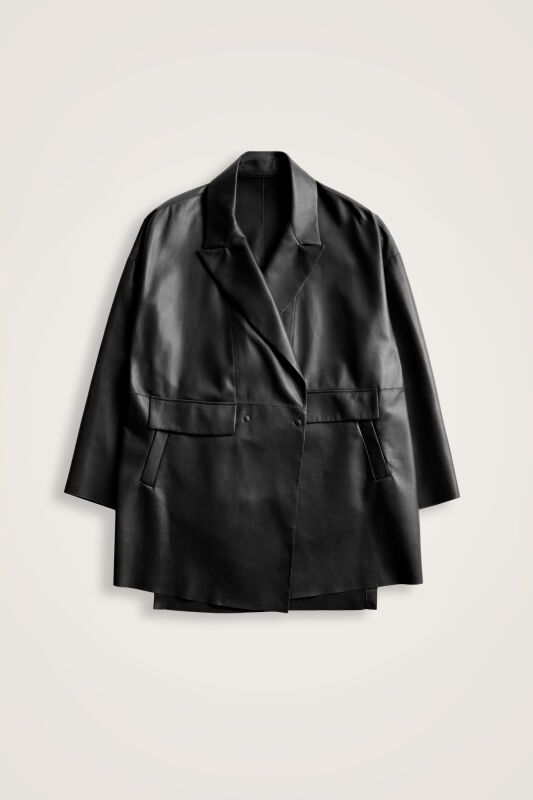 Leather Black Blazer Jacket - 1