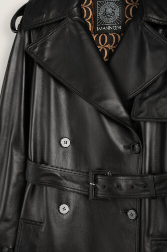 Leather Black Trench Coat - 3