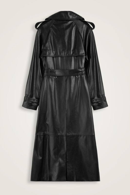 Leather Black Trench Coat - 2