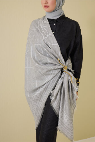 Leila Wool Silk Scarf Grey 