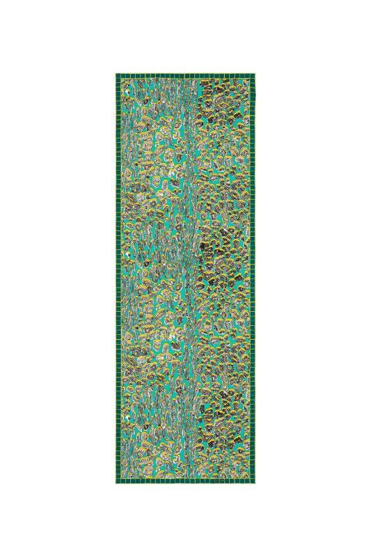 Leopar Yeşil Krep İpek Şal 70x210 - 1