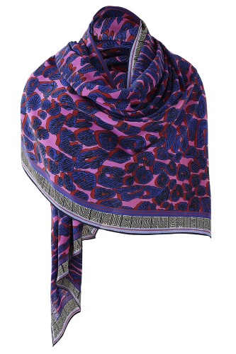 Leopard of the East Silk Scarf Fuchsia - 5