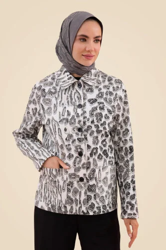 Leopard of the East Navy White Cotton Jacket - 1