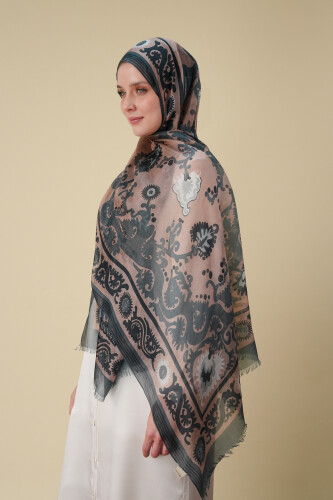Life Beige Silk Voile Shawl - 5