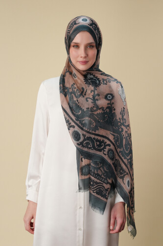 Life Beige Silk Voile Shawl - Imannoor