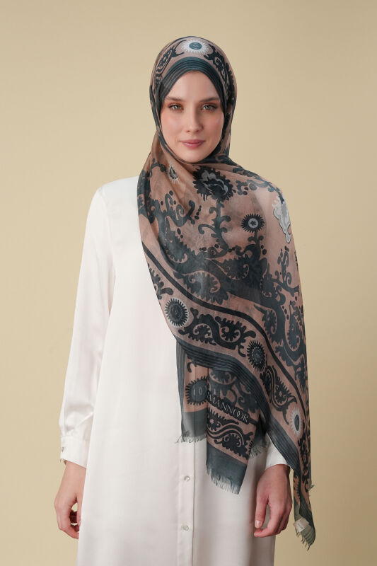 Life Beige Silk Voile Shawl - 1