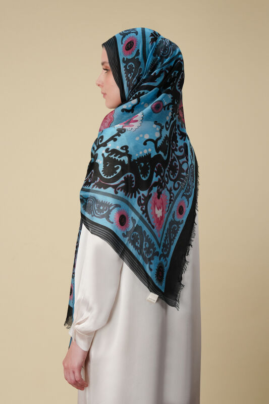 Life Blue Silk Voile Shawl - 5