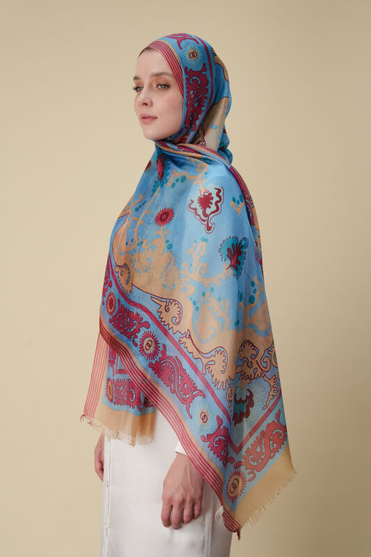 Life Turquoise Silk Voile Shawl - 1