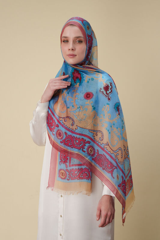 Life Turquoise Silk Voile Shawl - 5