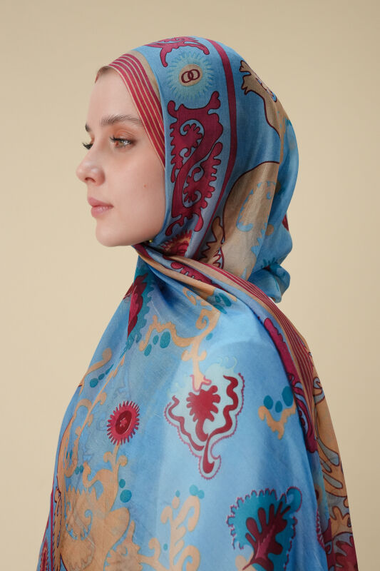 Life Turquoise Silk Voile Shawl - 3