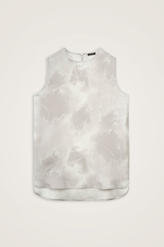 Lilies in Bloom Silver Twill Silk Sleeveless Blouse - 1