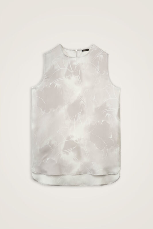 Lilies in Bloom Silver Twill Silk Sleeveless Blouse - 1
