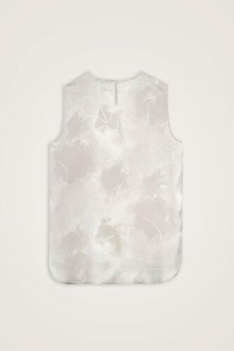 Lilies in Bloom Silver Twill Silk Sleeveless Blouse - 3