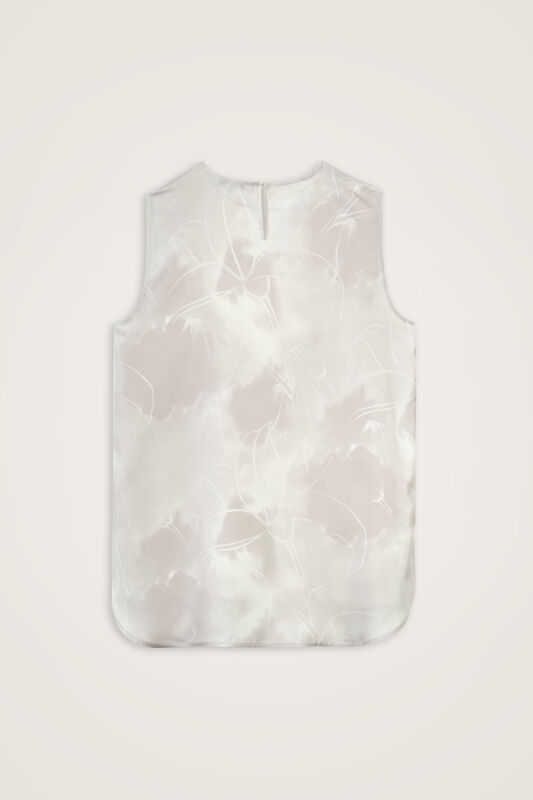 Lilies in Bloom Silver Twill Silk Sleeveless Blouse - 3