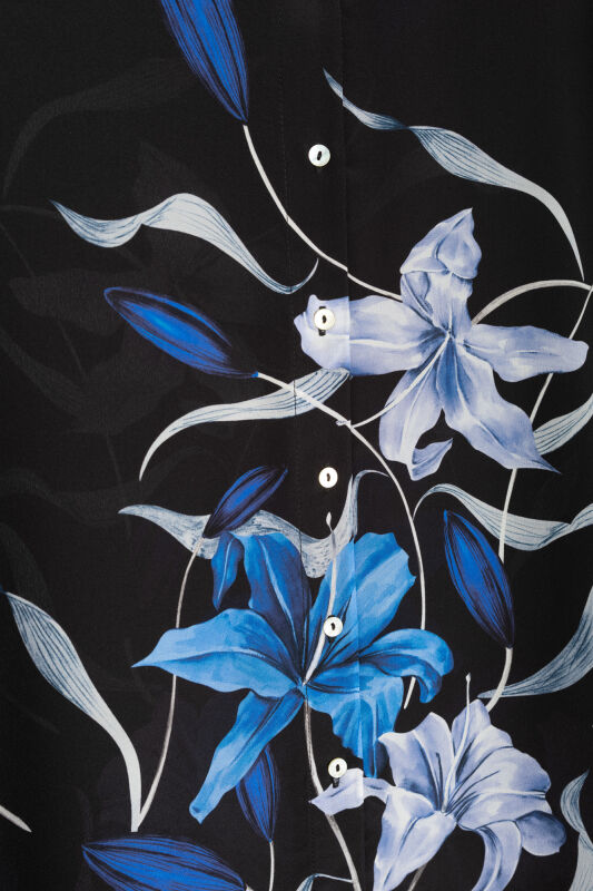 Lily Black-Blue Crepe Silk Shirt Pajamas - 3