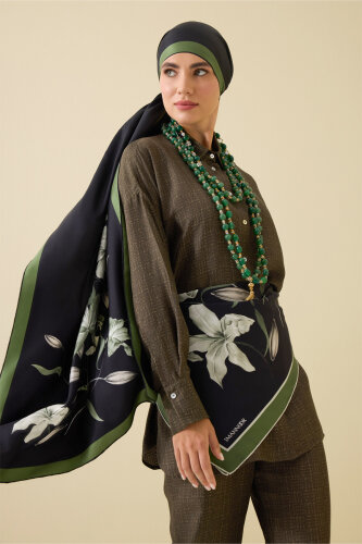 Lily Black-Green Silk Dress Shawl - 1