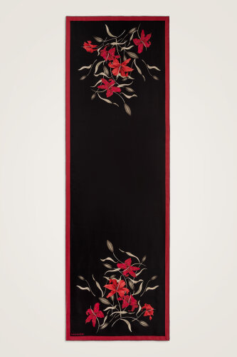 Lily Black-Red Twill Silk Shirt Shawl - 2