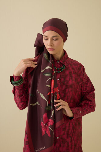 Lily Burgundy Twill Silk Shirt Shawl - 5