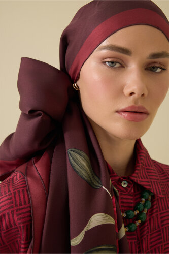 Lily Burgundy Twill Silk Shirt Shawl - Imannoor (4)