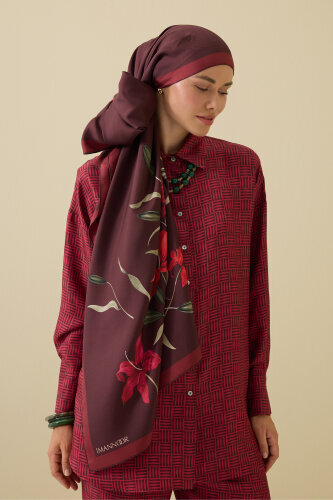 Lily Burgundy Twill Silk Shirt Shawl - Imannoor