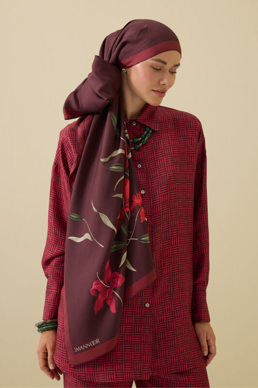 Lily Burgundy Twill Silk Shirt Shawl - 1