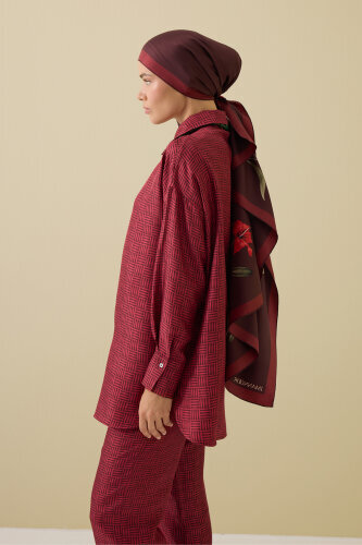 Lily Burgundy Twill Silk Shirt Shawl - 6