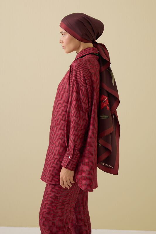 Lily Burgundy Twill Silk Shirt Shawl - 6