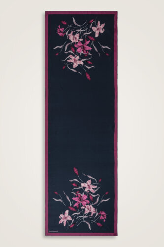 Lily Navy Blue-Fuchsia Silk Dress Shawl - 2