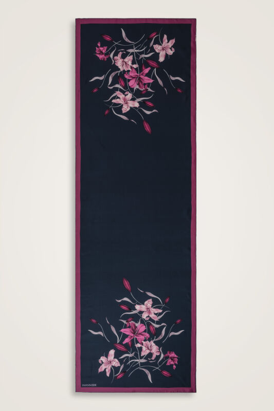 Lily Navy Blue-Fuchsia Silk Dress Shawl - 2