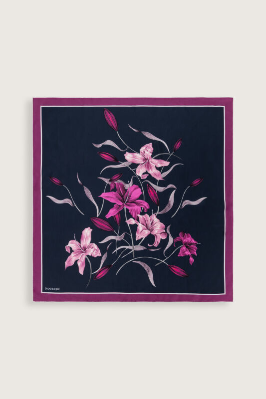 Lily Navy Blue-Fuchsia Silk Scarf - 2