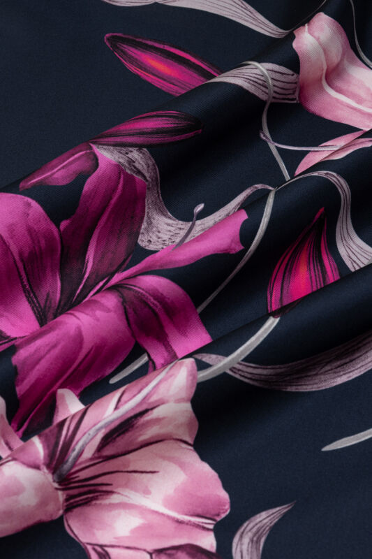 Lily Navy Blue-Fuchsia Silk Scarf - 4