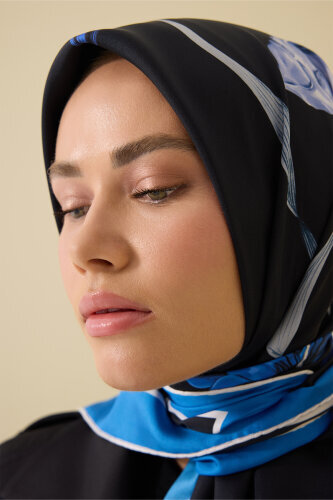 Lily Navy Blue Silk Scarf - 5