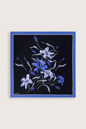 Lily Navy Blue Silk Scarf - 2