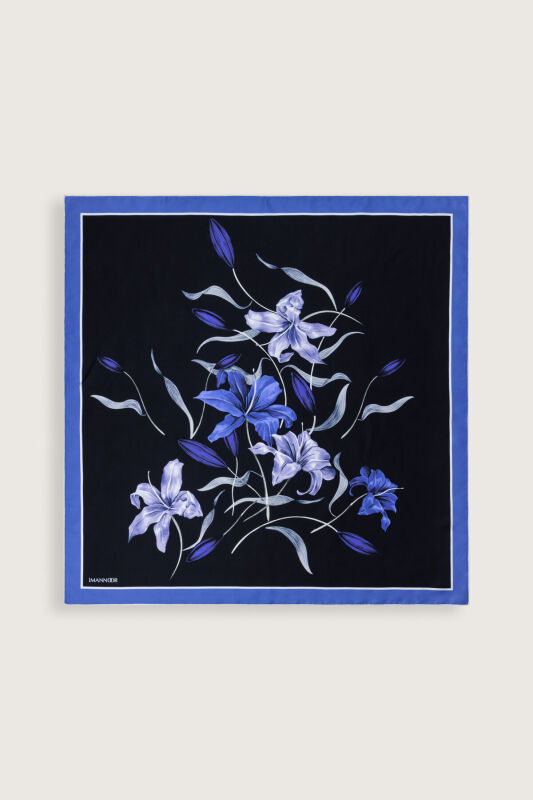 Lily Navy Blue Silk Scarf - 2