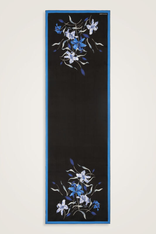 Lily Navy Blue Twill Silk Shirt Shawl - 1