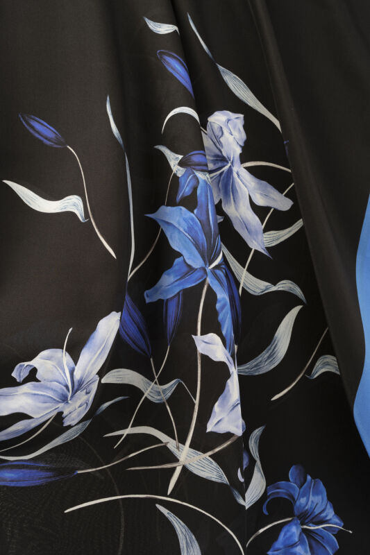 Lily Navy Blue Twill Silk Shirt Shawl - 2