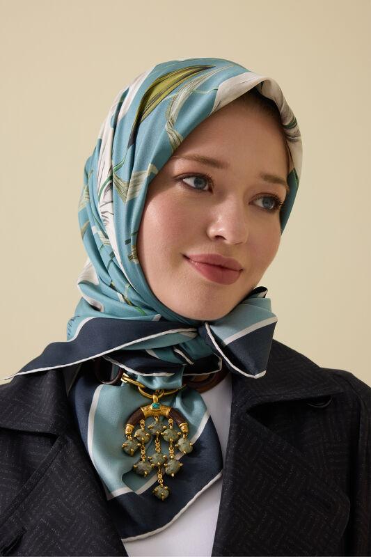 Lily Turquoise Silk Scarf - 3