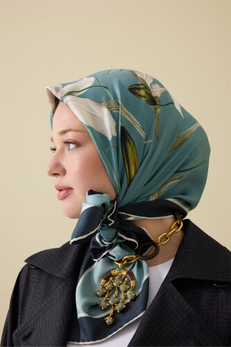 Lily Turquoise Silk Scarf - 1