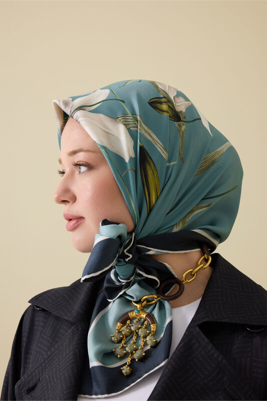 Lily Turquoise Silk Scarf - 1