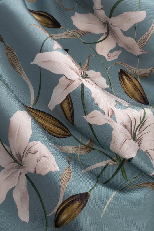 Lily Turquoise Twill Silk Shirt Shawl - 4