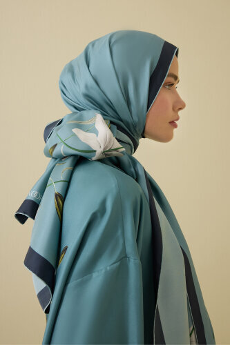 Lily Turquoise Twill Silk Shirt Shawl - Imannoor (3)