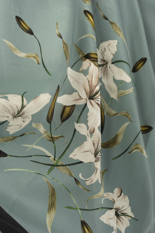 Lily Turquoise Twill Silk Shirt Shawl - 2