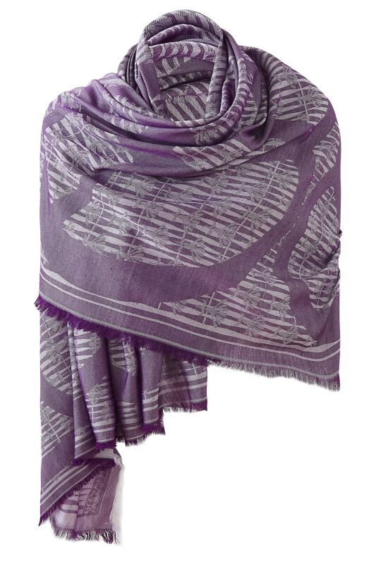 Logo-4 Wool Silk Shawl Purple - 7