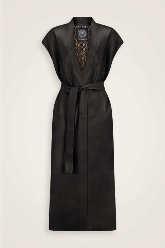 Long Brown Leather Vest - 1