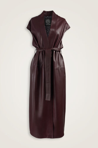 Long Burgundy Leather Vest - Imannoor