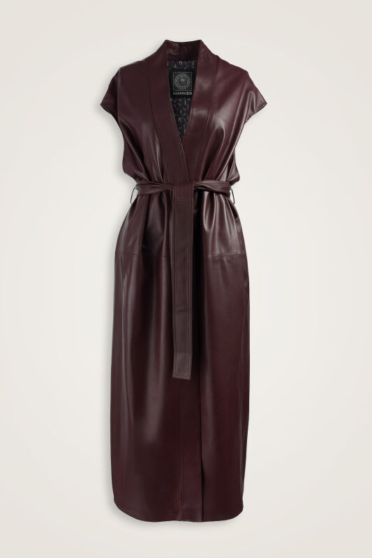 Long Burgundy Leather Vest - 1