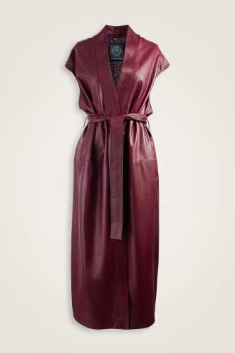 Long Cherry Brown Leather Vest - Imannoor