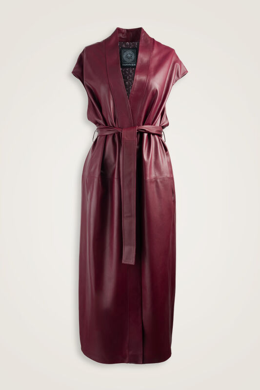 Long Cherry Brown Leather Vest - 1