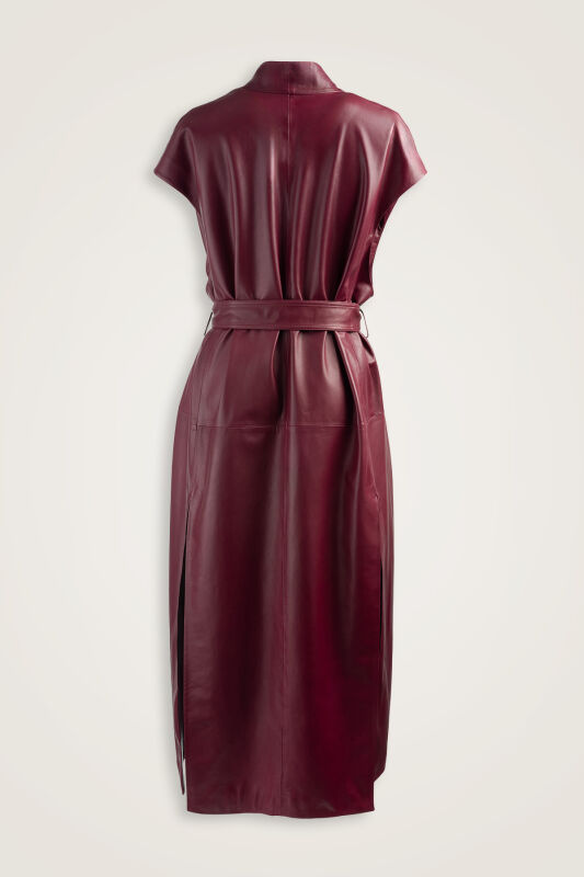 Long Cherry Brown Leather Vest - 2